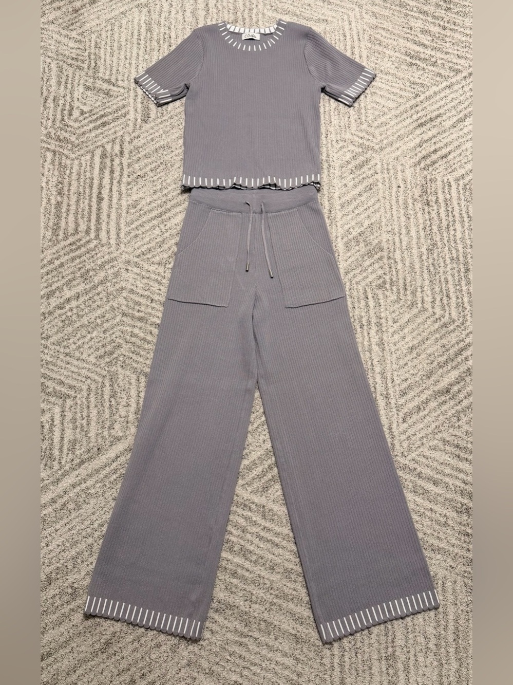Ribbed Wide-Leg Lounge Pants - Slate Gray